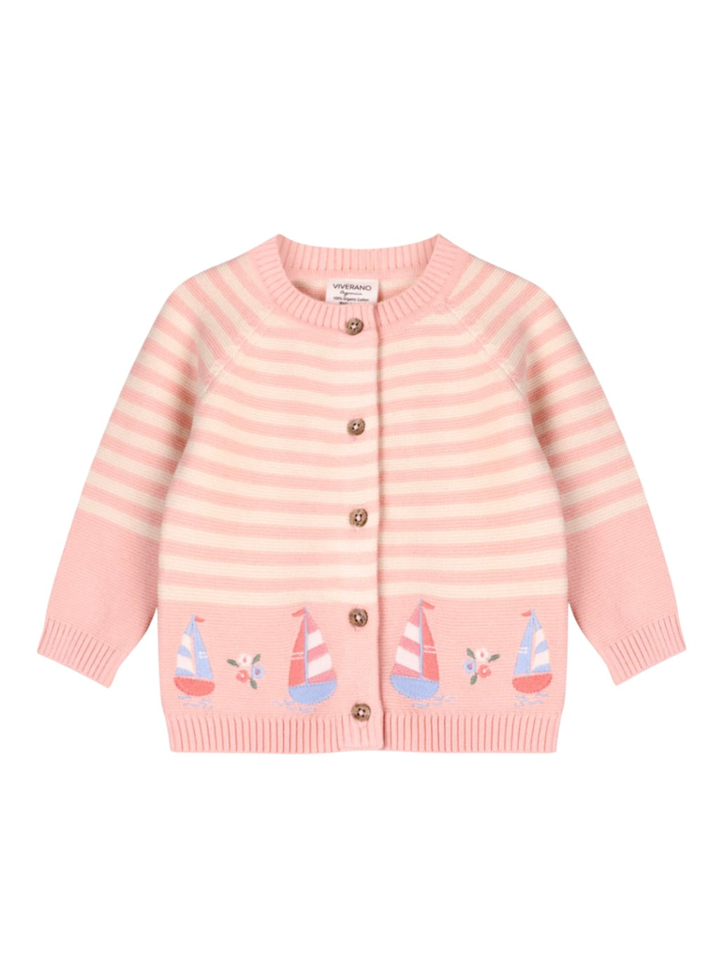 Knit Cardigan - Pink Sailboats & Stripes