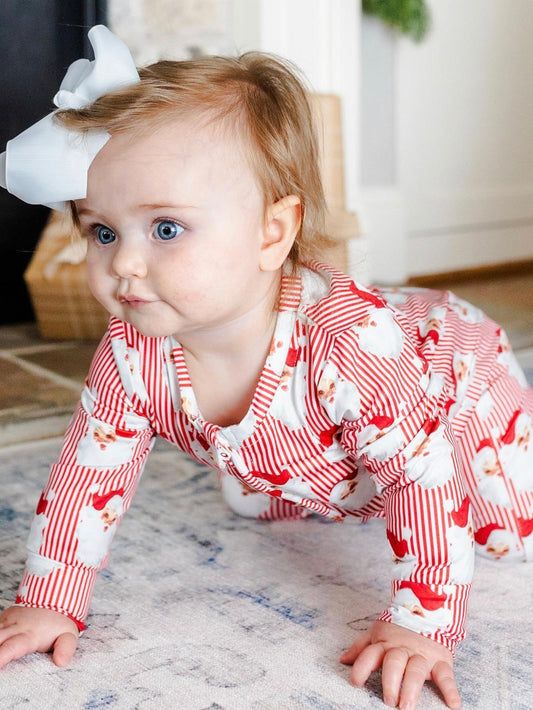Santa Baby Stripe Zip Romper - Red