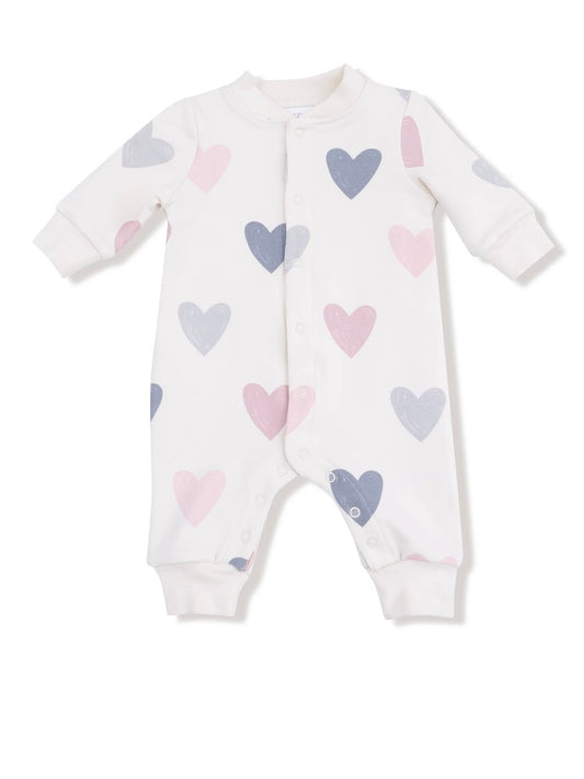 Hearts French Terry Baseball Collar Romper