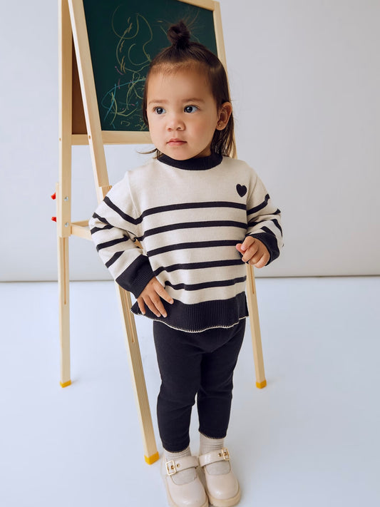 Sweater + Pant Knit Set - Heart/Stripe