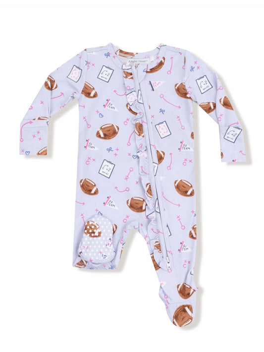 Lavender Touchdown Time Ruffle Footie