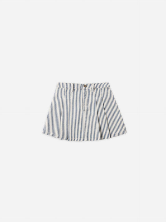 Railroad Stripe Pleated Denim Skirt