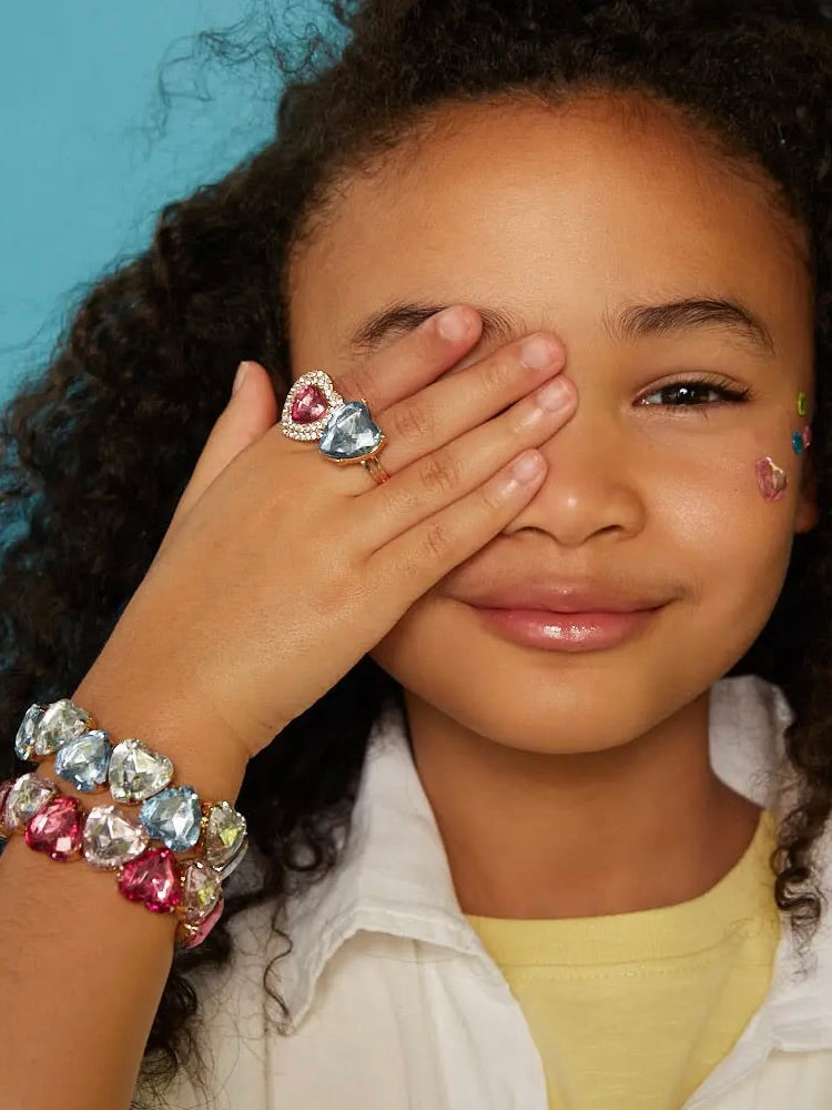Pink & Blue Gem Heart Bracelet Set