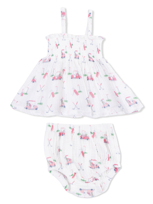 Pink Baby Golf Carts Smocked Top + Bloomer