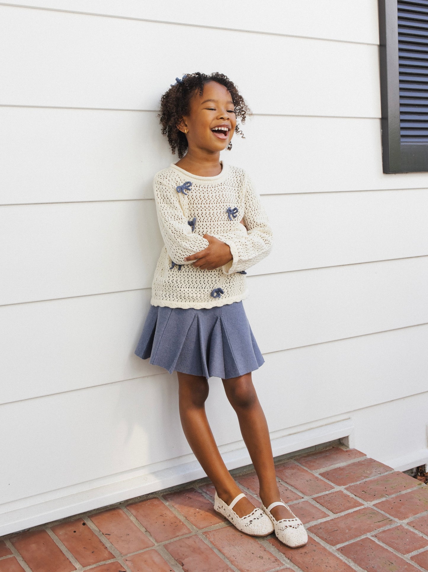 Natural Bows Crochet Knit Pullover