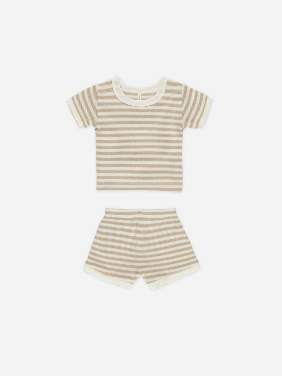 Oat Stripe Waffle Shortie Set