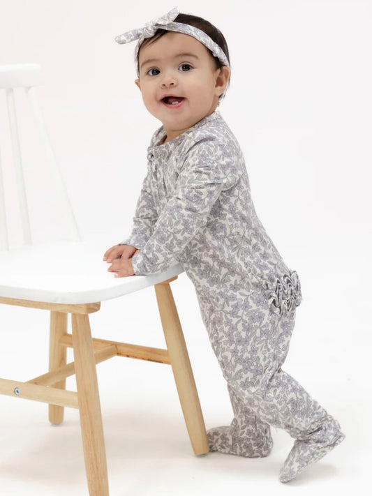 Forget Me Not Floral Ruffle Footie