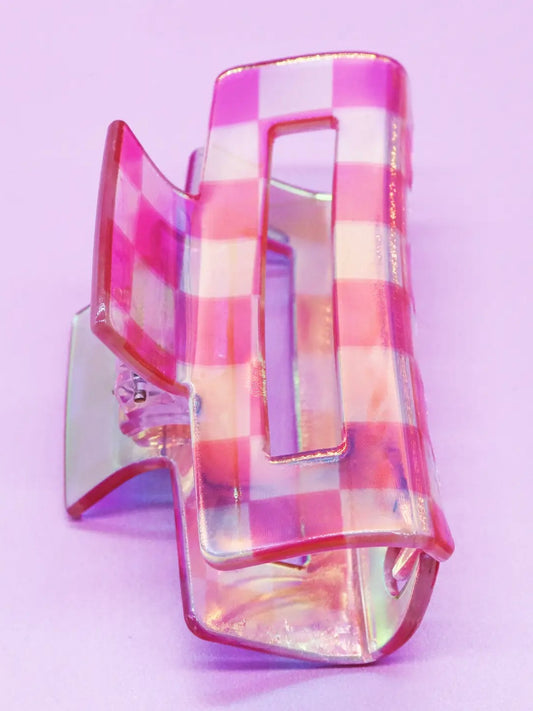 Checkered Claw Clip - Pink Iridescent