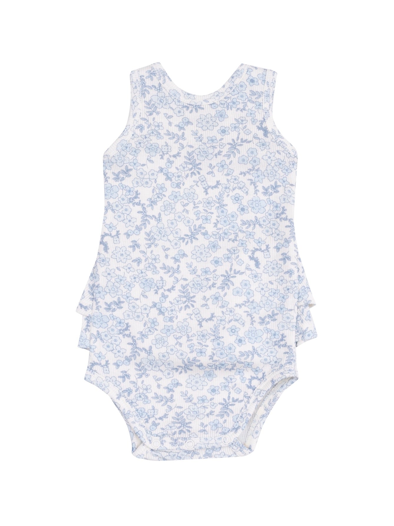 Blue Calico Floral Ruffle Tank Bubble