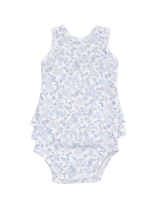 Blue Calico Floral Ruffle Tank Bubble