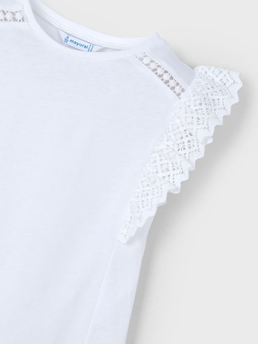 Short Sleeve Crochet T-Shirt - White
