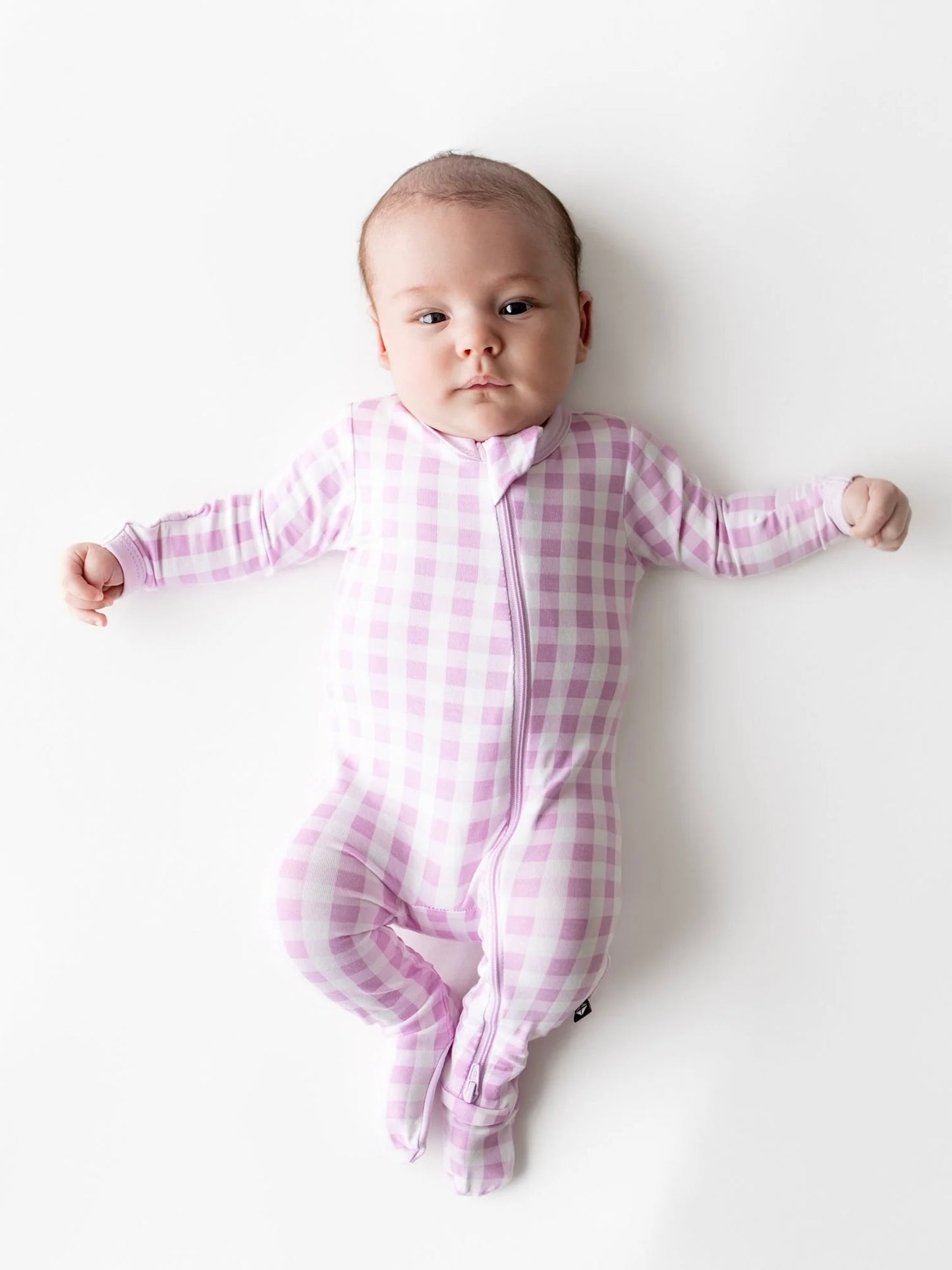 Kyte Baby Zippered Bamboo Footie- Gingham Thistle