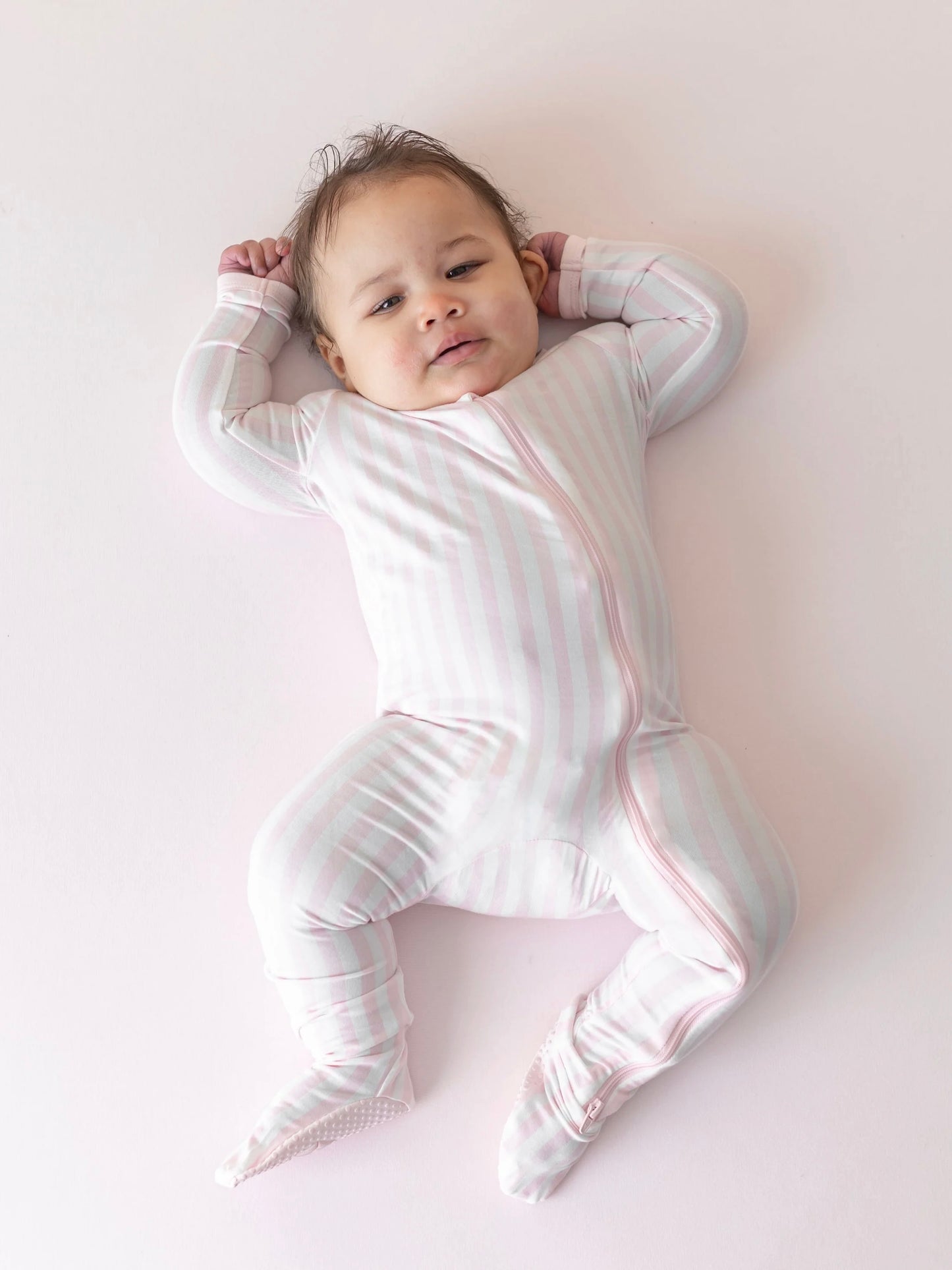 Kyte Baby Zippered Bamboo Footie- Small Sakura Stripe