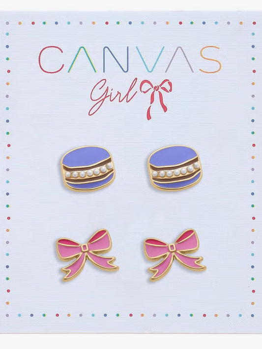 Madeleine Macaroon & Ribbon Bow Stud Earrings