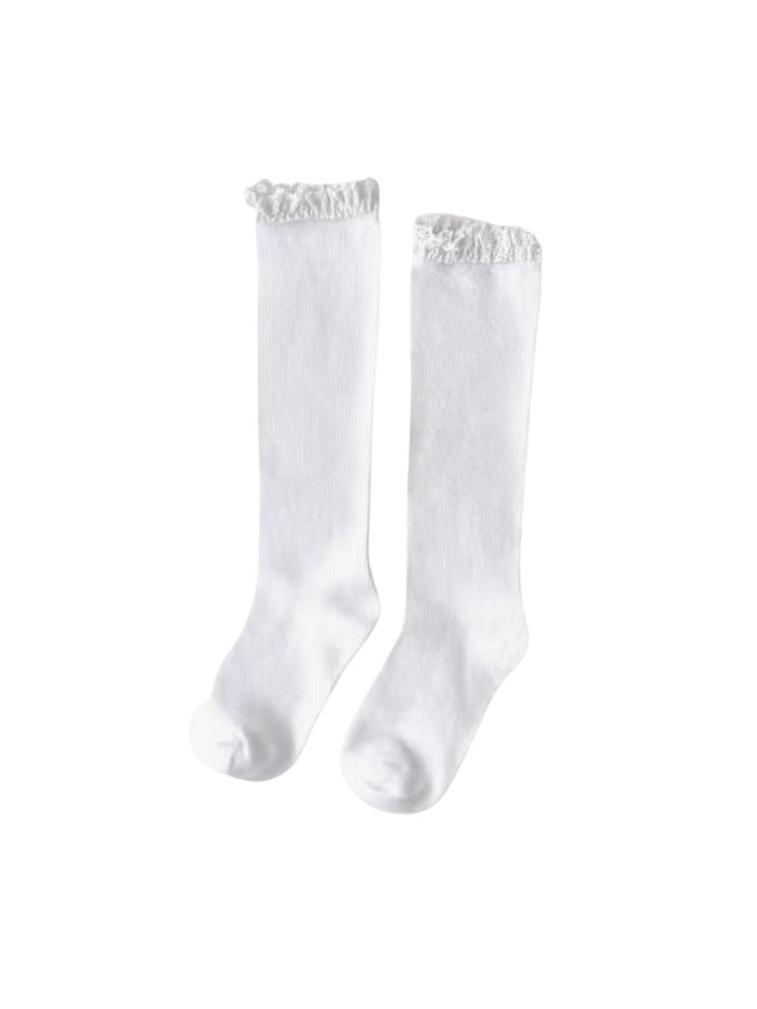 White Lace Top Knee High Socks