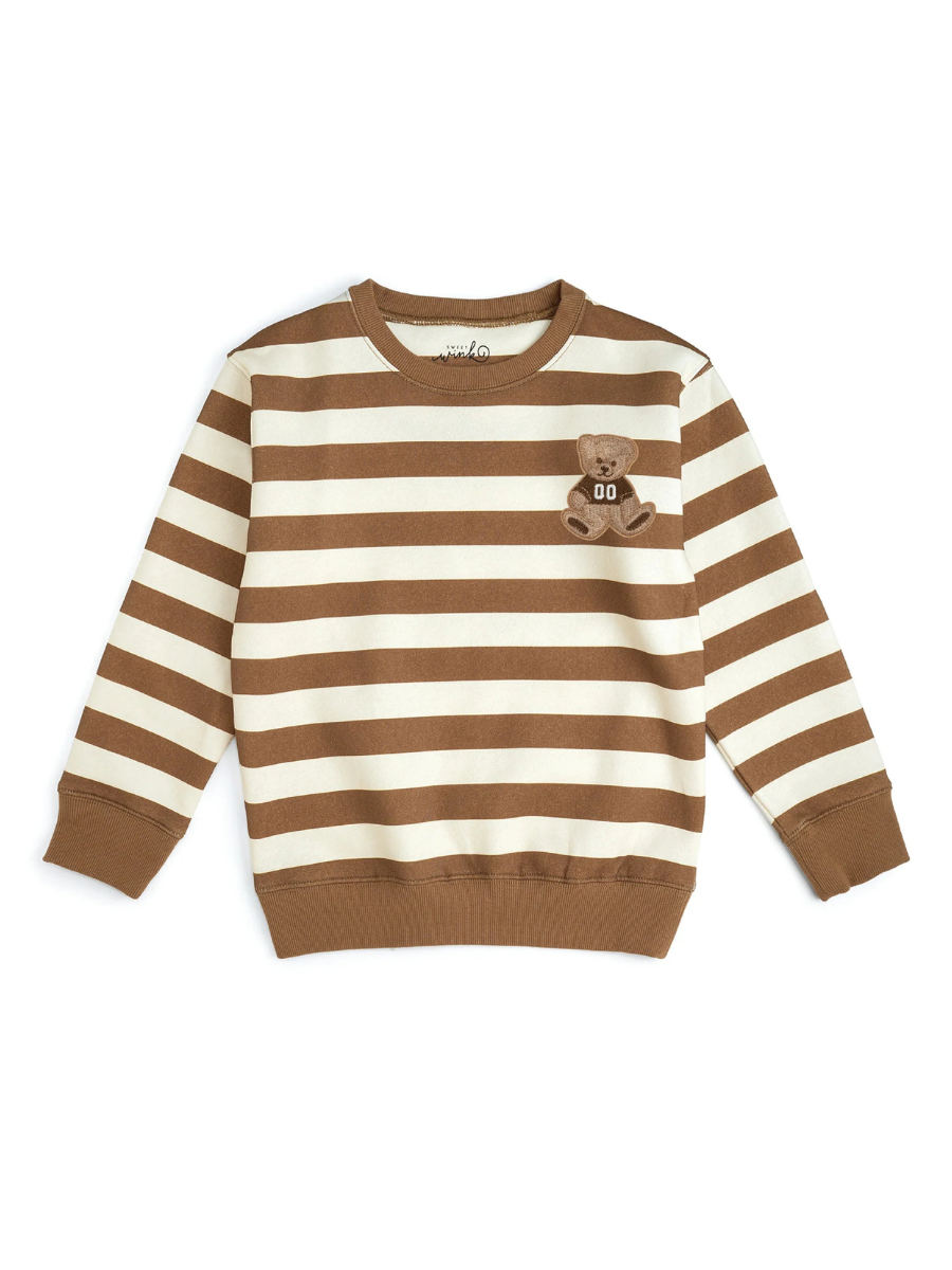 Teddy Bear Patch Stripe Sweatshirt