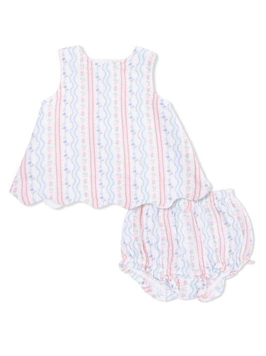 Tulip Stripe Scallop Back Top with Bloomer