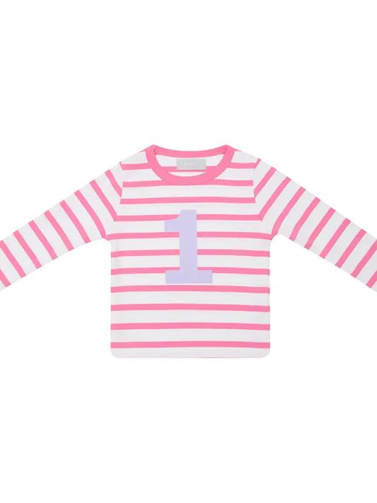 "One" Long Sleeve Tee - Hot Pink Stripe (1-2Y)